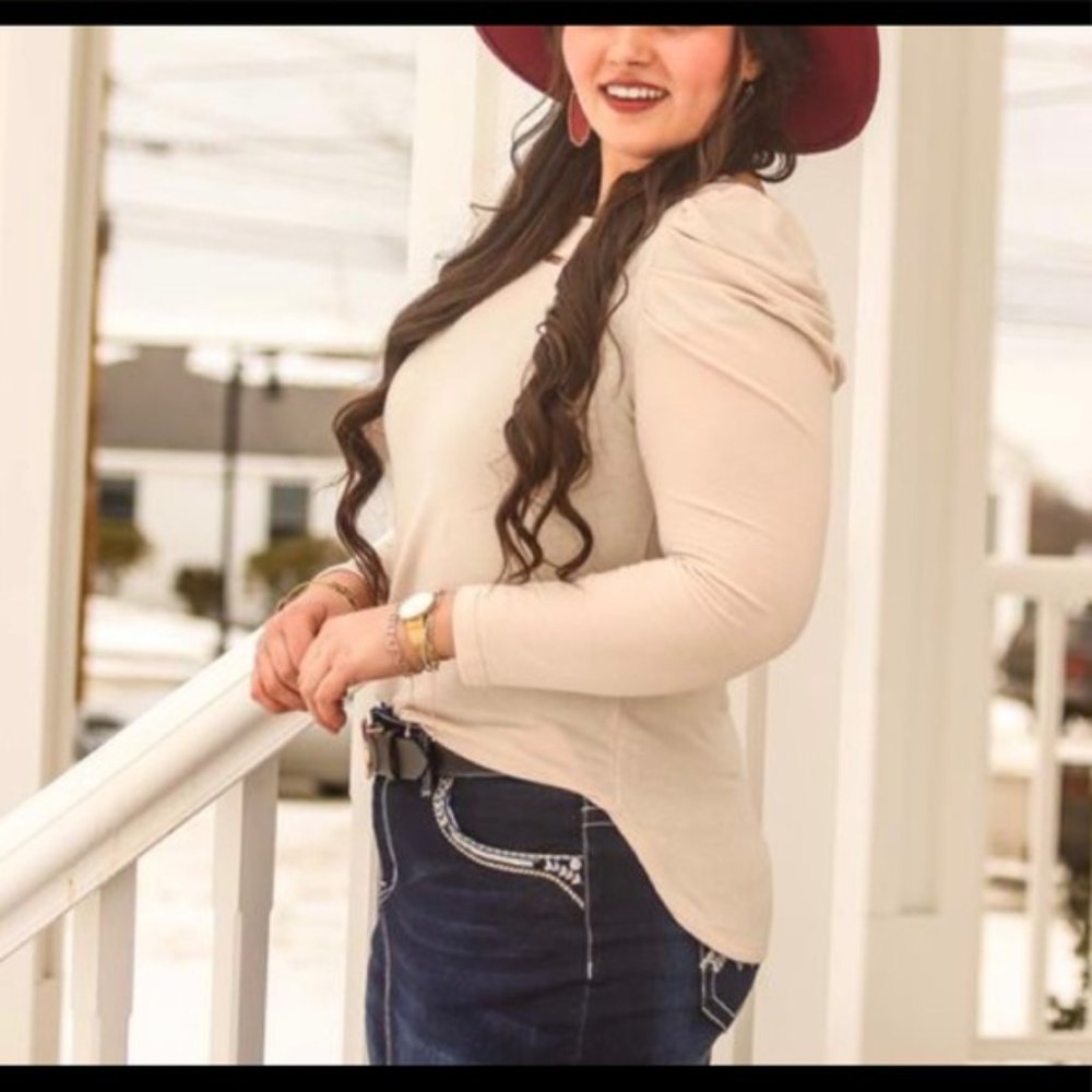 Plus Puff Sleeve Soft French Terry Knit Top